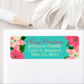 Roze Poinsettias Kerstmis Etiket (Insitu)