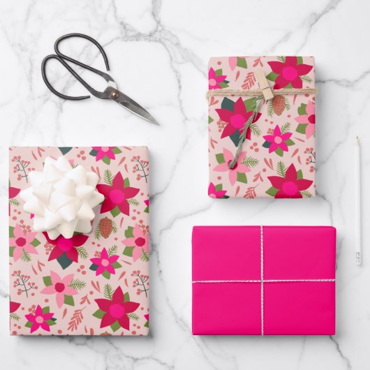 Roze Poinsettias Verpakkingspapier Inpakpapier Vel (Voorkant)