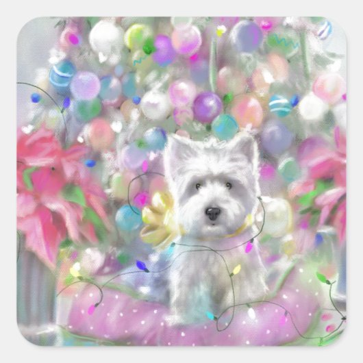 Roze Poinsettias Vierkante Sticker (Voorkant)