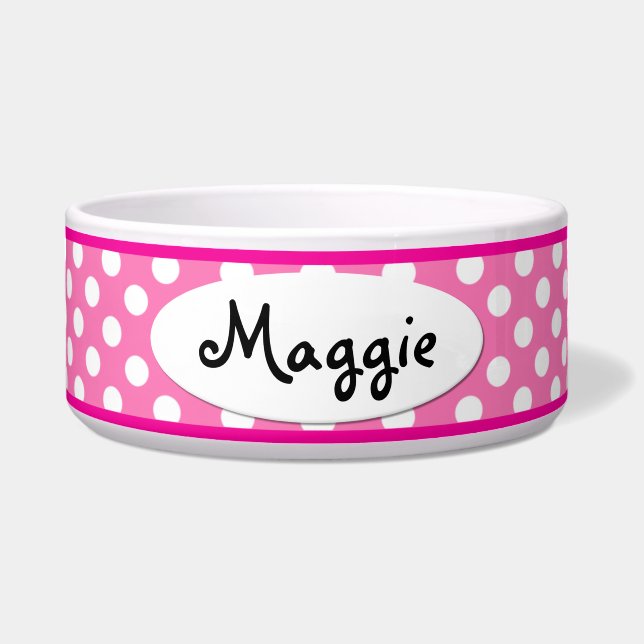 Roze poka Dot - Aangepaste kleine dog Bowl Voerbakje (Voorkant)