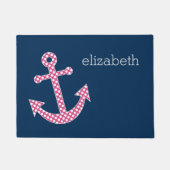 Roze poka Dot Anchor met Navy Custom Name Deurmat (Voorkant)