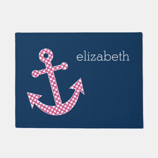 Roze poka Dot Anchor met Navy Custom Name Deurmat (Voorkant)