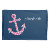 Roze poka Dot Anchor met Navy Custom Name Kussensloop (Achterkant)