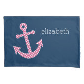 Roze poka Dot Anchor met Navy Custom Name Kussensloop (Voorkant)