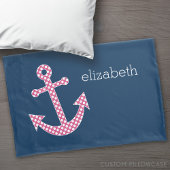 Roze poka Dot Anchor met Navy Custom Name Kussensloop