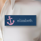 Roze poka Dot Anchor met Navy Custom Name Naambadge