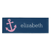 Roze poka Dot Anchor met Navy Custom Name Naambadge (Voorkant)
