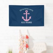 Roze poka Dot Anchor met Navy Custom Name Spandoek (Insitu)