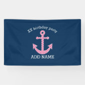Roze poka Dot Anchor met Navy Custom Name Spandoek (Horizontaal)