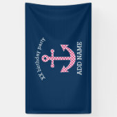 Roze poka Dot Anchor met Navy Custom Name Spandoek (Verticaal)