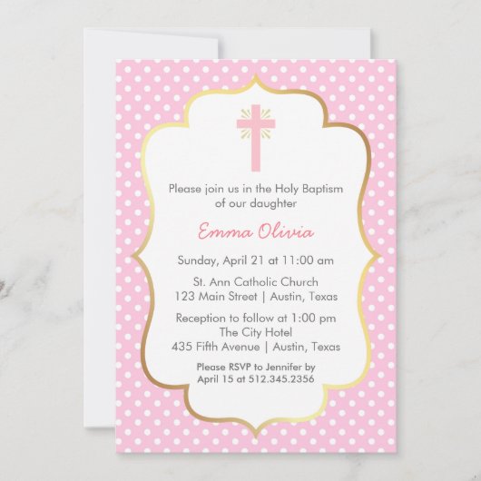 Roze poka Dot Baptisme met Grens en Goud Kaart (Voorkant)