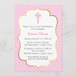 Roze poka Dot Baptisme met Grens en Goud Kaart