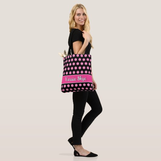 Roze poka Dot Black Persoonlijke naam Tote Bag (Op model)