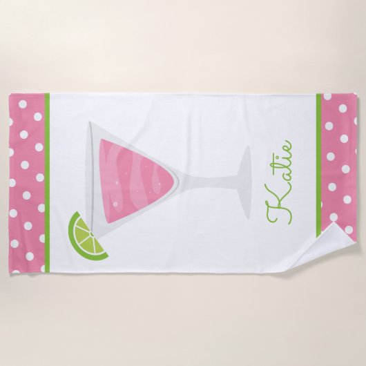 Roze poka Dot Cocktail Personalized BeachTowel Strandlaken (Voorkant)