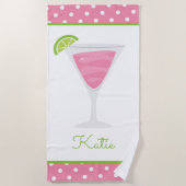 Roze poka Dot Cocktail Personalized BeachTowel Strandlaken (Voorkant)