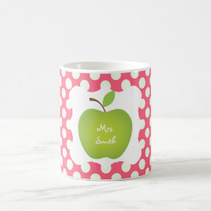 Roze poka Dot Green Apple Teacher's Koffiemok