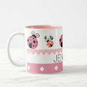 Roze poka Dot Heart Ladybug Aangepaste naam Tweekleurige Koffiemok (Links)