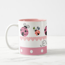 Roze poka Dot Heart Ladybug Aangepaste naam Tweekleurige Koffiemok