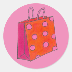 Roze poka Dot I Love Shopping Bag Shopaholic Ronde Sticker