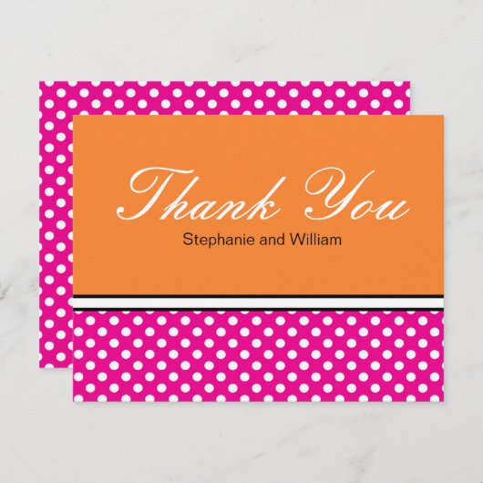 Roze poka Dot met Oranje bruiloft Hartelijk dank Bedankkaart (Voorkant / Achterkant)