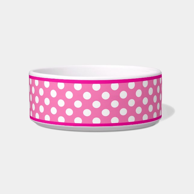 Roze poka Dot Pattern Small Ceramic Dog Bowl Voerbakje (Rechts)
