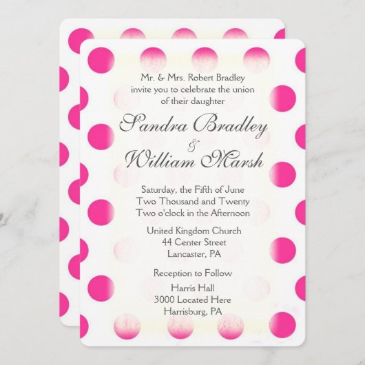 Roze poka Dot Print Wedding Kaart (Voorkant / Achterkant)