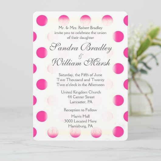 Roze poka Dot Print Wedding Kaart (Staand voorkant)