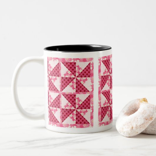 Roze poka Dot Quilt Kijk Tweekleurige Koffiemok (Met donut)