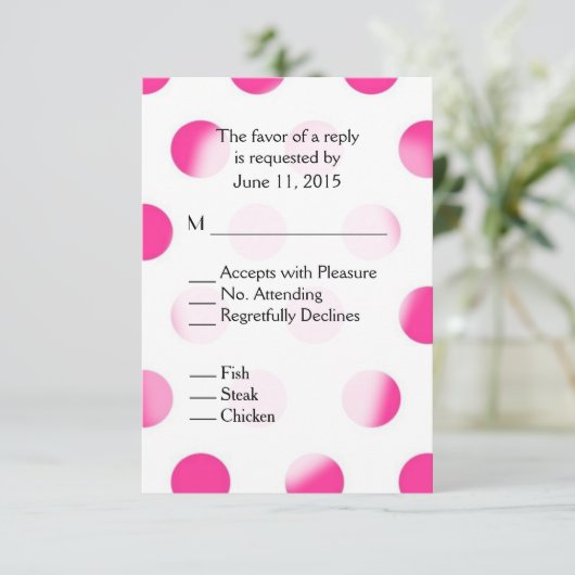 Roze poka Dot RSVP met Entree Choices Kaartje (Staand voorkant)