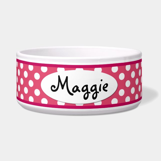 Roze poka Dot Speciaal ontworpen Ceramic Dog Bowl Voerbakje (Voorkant)