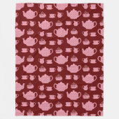 Roze poka Dot Tea set on Burgundy Pattern Fleece Deken (Voorkant)