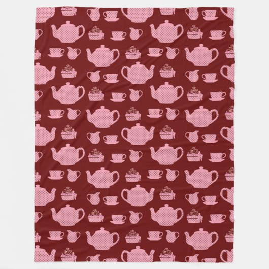 Roze poka Dot Tea set on Burgundy Pattern Fleece Deken (Voorkant)