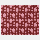 Roze poka Dot Tea set on Burgundy Pattern Fleece Deken (Voorkant (Horizontaal))