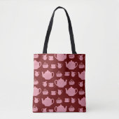 Roze poka Dot Tea set on Burgundy Pattern Tote Bag (Voorkant)