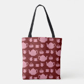 Roze poka Dot Tea set on Burgundy Pattern Tote Bag (Achterkant)