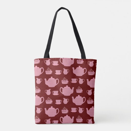 Roze poka Dot Tea set on Burgundy Pattern Tote Bag (Achterkant)
