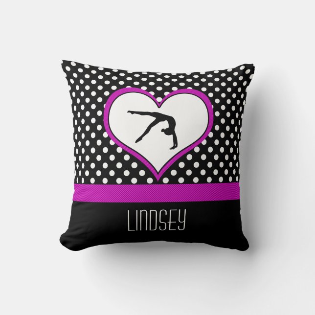 Roze poka-Dot turnscans met hart Kussen (Voorkant)