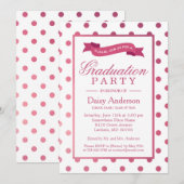 Roze poka Dots Afstudeerder Graduation Party Invit Kaart (Voorkant / Achterkant)