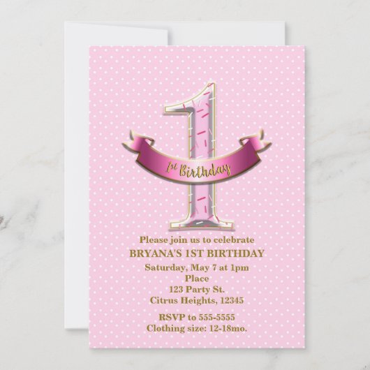 Roze poka Dots & Banner ONE 1st 1 Birthday Party Kaart (Voorkant)