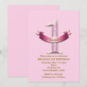 Roze poka Dots & Banner ONE 1st 1 Birthday Party Kaart (Voorkant / Achterkant)