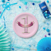 Roze poka Dots & Banner ONE 1st 1 Birthday Party Papieren Bordje (Feest)