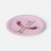 Roze poka Dots & Banner ONE 1st 1 Birthday Party Papieren Bordje (Gekanteld)