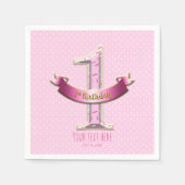 Roze poka Dots & Banner ONE 1st 1 Birthday Party Servetten (Voorkant)