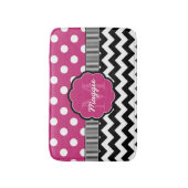 Roze poka Dots Black Chevron Monogram Badmat (Voorkant Verticaal)