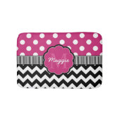 Roze poka Dots Black Chevron Monogram Badmat (Voorkant)
