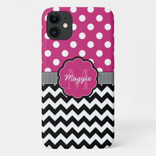 Roze poka Dots Black Chevron Monogram Case-Mate iPhone Case (Achterkant)