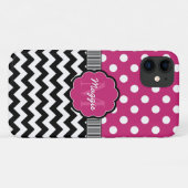 Roze poka Dots Black Chevron Monogram Case-Mate iPhone Case (Achterkant (horizontaal))