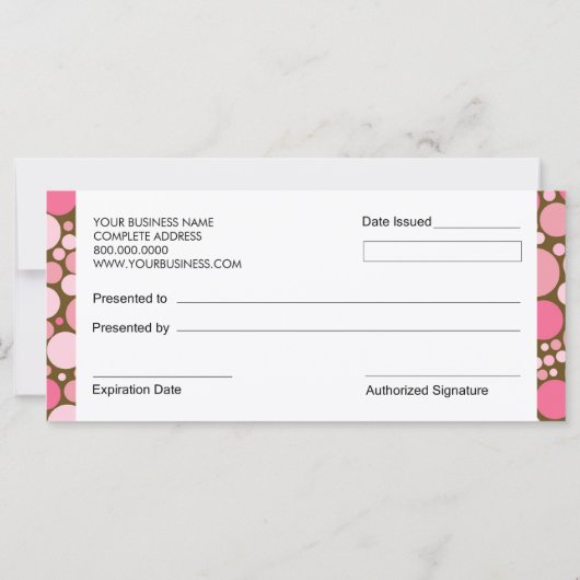 Roze poka Dots Boutique Style Cadeaubonnen (Achterkant)