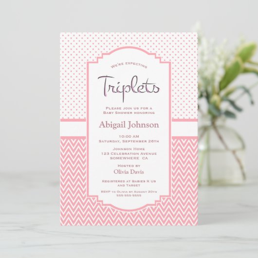 Roze poka Dots Chevron Stripes Triplets Kaart (Staand voorkant)