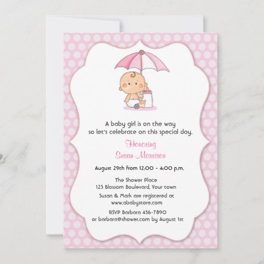 Roze poka Dots Girl Shower Kaart (Voorkant)